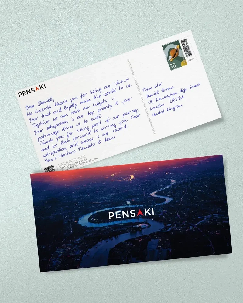 handwritten postcard by robots DL 210x105 mm