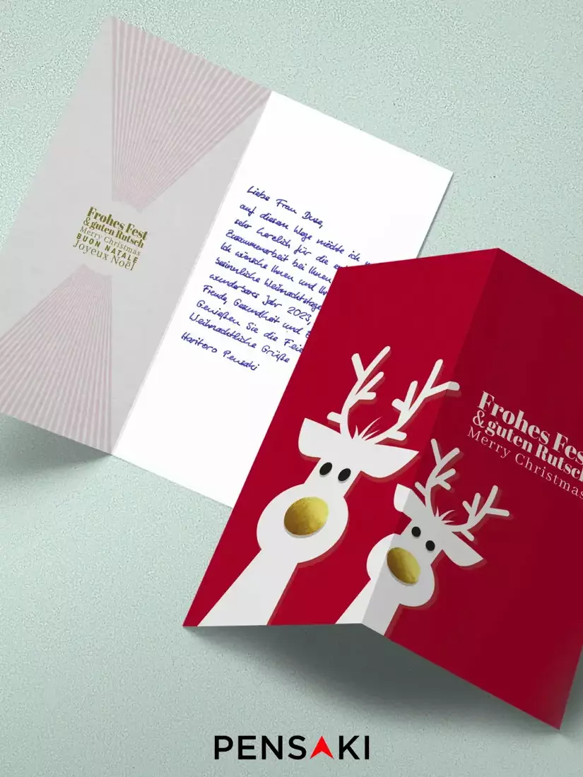Christmas Cards Reindeers with a golden nose