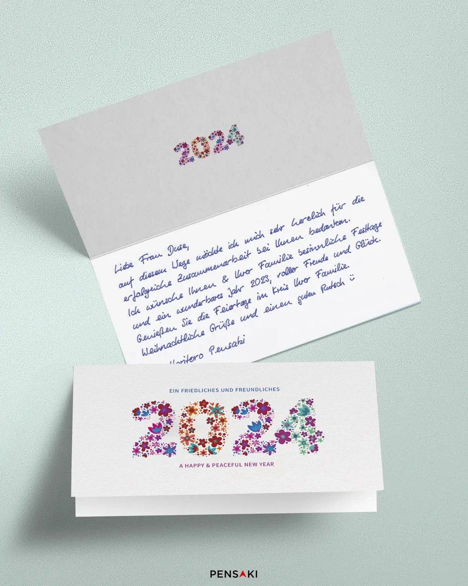 Handwritten New Year Cards Blossom Wishes, mailed globally